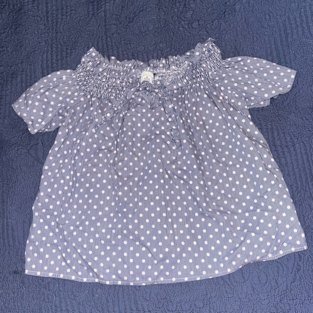 Paper Crane Girls Dress, size medium, blue white, ruched top, with tie
